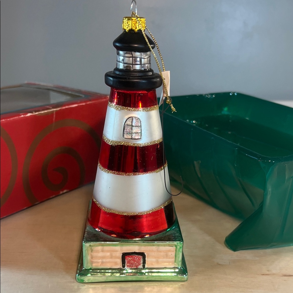 Red and White Lighthouse Ornament